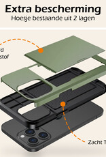 Nomfy Hoesje Geschikt voor iPhone 14 Pro Hoesje Pasjeshouder Shockproof Hard Case - Hoesje Geschikt voor iPhone 14 Pro Hoes Met Kaarthouder - Donker Groen