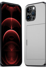 Nomfy Hoesje Geschikt voor iPhone 14 Pro Hoesje Pasjeshouder Shockproof Hard Case - Hoesje Geschikt voor iPhone 14 Pro Hoes Met Kaarthouder - Grijs