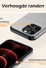 Nomfy Hoesje Geschikt voor iPhone 14 Pro Hoesje Pasjeshouder Shockproof Hard Case - Hoesje Geschikt voor iPhone 14 Pro Hoes Met Kaarthouder - Grijs