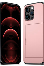 Nomfy Hoesje Geschikt voor iPhone 14 Pro Hoesje Pasjeshouder Shockproof Hard Case - Hoesje Geschikt voor iPhone 14 Pro Hoes Met Kaarthouder - Rosé Goud
