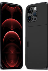 Nomfy Hoesje Geschikt voor iPhone 14 Pro Hoesje Pasjeshouder Shockproof Hard Case - Hoesje Geschikt voor iPhone 14 Pro Hoes Met Kaarthouder - Zwart
