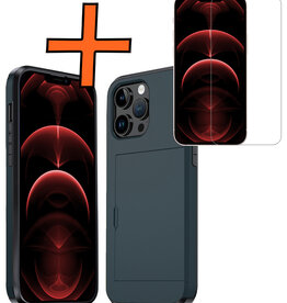 Nomfy Nomfy iPhone 14 Pro Hoesje Pashouder Hard Met Screenprotector - Donker Blauw