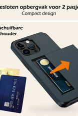 Nomfy Hoesje Geschikt voor iPhone 14 Pro Hoesje Pasjeshouder Shockproof Hard Case Met Screenprotector - Hoesje Geschikt voor iPhone 14 Pro Hoes Met Kaarthouder - Donker Blauw