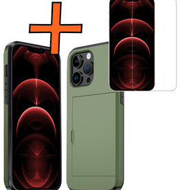 Nomfy Nomfy iPhone 14 Pro Hoesje Pashouder Hard Met Screenprotector - Donker Groen
