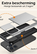 Nomfy Hoesje Geschikt voor iPhone 14 Pro Hoesje Pasjeshouder Shockproof Hard Case Met Screenprotector - Hoesje Geschikt voor iPhone 14 Pro Hoes Met Kaarthouder - Grijs