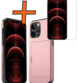 Nomfy Nomfy iPhone 14 Pro Hoesje Pashouder Hard Met Screenprotector - Rosé Goud