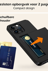Nomfy Hoesje Geschikt voor iPhone 14 Pro Hoesje Pasjeshouder Shockproof Hard Case Met Screenprotector - Hoesje Geschikt voor iPhone 14 Pro Hoes Met Kaarthouder - Zwart