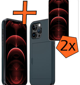 Nomfy Nomfy iPhone 14 Pro Hoesje Pashouder Hard Met 2x Screenprotector - Donker Blauw