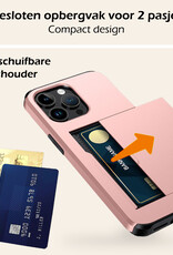 Nomfy Hoesje Geschikt voor iPhone 14 Pro Hoesje Pasjeshouder Shockproof Hard Case Met 2x Screenprotector - Hoesje Geschikt voor iPhone 14 Pro Hoes Met Kaarthouder - Rosé Goud