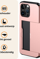 Nomfy Hoesje Geschikt voor iPhone 14 Pro Hoesje Pasjeshouder Shockproof Hard Case Met 2x Screenprotector - Hoesje Geschikt voor iPhone 14 Pro Hoes Met Kaarthouder - Rosé Goud