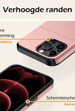 Nomfy Hoesje Geschikt voor iPhone 14 Pro Hoesje Pasjeshouder Shockproof Hard Case Met 2x Screenprotector - Hoesje Geschikt voor iPhone 14 Pro Hoes Met Kaarthouder - Rosé Goud