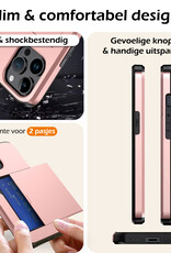 Nomfy Hoesje Geschikt voor iPhone 14 Pro Hoesje Pasjeshouder Shockproof Hard Case Met 2x Screenprotector - Hoesje Geschikt voor iPhone 14 Pro Hoes Met Kaarthouder - Rosé Goud