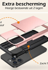 Nomfy Hoesje Geschikt voor iPhone 14 Pro Hoesje Pasjeshouder Shockproof Hard Case Met 2x Screenprotector - Hoesje Geschikt voor iPhone 14 Pro Hoes Met Kaarthouder - Rosé Goud