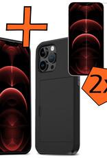 Nomfy Hoesje Geschikt voor iPhone 14 Pro Hoesje Pasjeshouder Shockproof Hard Case Met 2x Screenprotector - Hoesje Geschikt voor iPhone 14 Pro Hoes Met Kaarthouder - Zwart