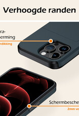 Nomfy Hoesje Geschikt voor iPhone 14 Pro Max Hoesje Pasjeshouder Shockproof Hard Case Met Screenprotector - Hoesje Geschikt voor iPhone 14 Pro Max Hoes Met Kaarthouder - Donker Blauw