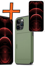 Nomfy Hoesje Geschikt voor iPhone 14 Pro Max Hoesje Pasjeshouder Shockproof Hard Case Met Screenprotector - Hoesje Geschikt voor iPhone 14 Pro Max Hoes Met Kaarthouder - Donker Groen