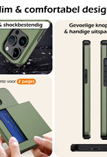 Nomfy Hoesje Geschikt voor iPhone 14 Pro Max Hoesje Pasjeshouder Shockproof Hard Case Met Screenprotector - Hoesje Geschikt voor iPhone 14 Pro Max Hoes Met Kaarthouder - Donker Groen