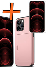 Nomfy Hoesje Geschikt voor iPhone 14 Pro Max Hoesje Pasjeshouder Shockproof Hard Case Met Screenprotector - Hoesje Geschikt voor iPhone 14 Pro Max Hoes Met Kaarthouder - Rosé Goud