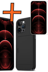 Nomfy Hoesje Geschikt voor iPhone 14 Pro Max Hoesje Pasjeshouder Shockproof Hard Case Met Screenprotector - Hoesje Geschikt voor iPhone 14 Pro Max Hoes Met Kaarthouder - Zwart