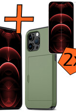Nomfy Hoesje Geschikt voor iPhone 14 Pro Max Hoesje Pasjeshouder Shockproof Hard Case Met 2x Screenprotector - Hoesje Geschikt voor iPhone 14 Pro Max Hoes Met Kaarthouder - Donker Groen