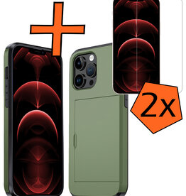 Nomfy Nomfy iPhone 14 Pro Max Hoesje Pashouder Hard Met 2x Screenprotector - Donker Groen