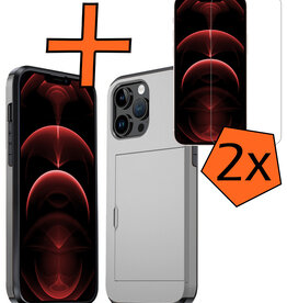 Nomfy Nomfy iPhone 14 Pro Max Hoesje Pashouder Hard Met 2x Screenprotector - Grijs