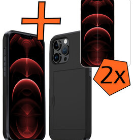 Nomfy Nomfy iPhone 14 Pro Max Hoesje Pashouder Hard Met 2x Screenprotector - Zwart