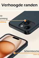 Nomfy Hoesje Geschikt voor iPhone 15 Hoesje Pasjeshouder Shockproof Hard Case - Hoesje Geschikt voor iPhone 15 Hoes Met Kaarthouder - Donker Blauw