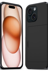 Nomfy Hoesje Geschikt voor iPhone 15 Hoesje Pasjeshouder Shockproof Hard Case - Hoesje Geschikt voor iPhone 15 Hoes Met Kaarthouder - Zwart