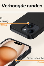 Nomfy Hoesje Geschikt voor iPhone 15 Hoesje Pasjeshouder Shockproof Hard Case - Hoesje Geschikt voor iPhone 15 Hoes Met Kaarthouder - Zwart
