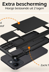 Nomfy Hoesje Geschikt voor iPhone 15 Hoesje Pasjeshouder Shockproof Hard Case - Hoesje Geschikt voor iPhone 15 Hoes Met Kaarthouder - Zwart