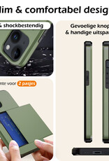 Nomfy Hoesje Geschikt voor iPhone 15 Hoesje Pasjeshouder Shockproof Hard Case Met Screenprotector - Hoesje Geschikt voor iPhone 15 Hoes Met Kaarthouder - Donker Groen