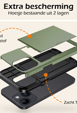 Nomfy Hoesje Geschikt voor iPhone 15 Hoesje Pasjeshouder Shockproof Hard Case Met Screenprotector - Hoesje Geschikt voor iPhone 15 Hoes Met Kaarthouder - Donker Groen