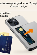 Nomfy Hoesje Geschikt voor iPhone 15 Hoesje Pasjeshouder Shockproof Hard Case Met Screenprotector - Hoesje Geschikt voor iPhone 15 Hoes Met Kaarthouder - Grijs