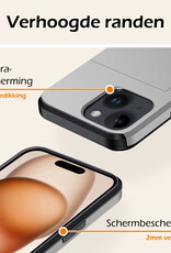 Nomfy Hoesje Geschikt voor iPhone 15 Hoesje Pasjeshouder Shockproof Hard Case Met Screenprotector - Hoesje Geschikt voor iPhone 15 Hoes Met Kaarthouder - Grijs