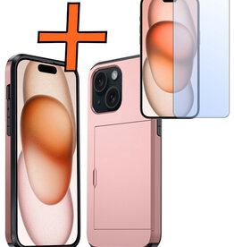 Nomfy Nomfy iPhone 15 Hoesje Pashouder Hard Met Screenprotector - Rosé Goud