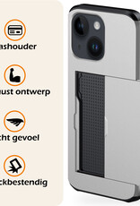 Nomfy Hoesje Geschikt voor iPhone 15 Hoesje Pasjeshouder Shockproof Hard Case Met 2x Screenprotector - Hoesje Geschikt voor iPhone 15 Hoes Met Kaarthouder - Grijs