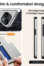 Nomfy Hoesje Geschikt voor iPhone 15 Hoesje Pasjeshouder Shockproof Hard Case Met 2x Screenprotector - Hoesje Geschikt voor iPhone 15 Hoes Met Kaarthouder - Grijs