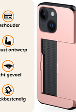 Nomfy Hoesje Geschikt voor iPhone 15 Hoesje Pasjeshouder Shockproof Hard Case Met 2x Screenprotector - Hoesje Geschikt voor iPhone 15 Hoes Met Kaarthouder - Rosé Goud
