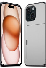 Nomfy Hoesje Geschikt voor iPhone 15 Plus Hoesje Pasjeshouder Shockproof Hard Case - Hoesje Geschikt voor iPhone 15 Plus Hoes Met Kaarthouder - Grijs