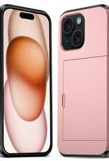 Nomfy Hoesje Geschikt voor iPhone 15 Plus Hoesje Pasjeshouder Shockproof Hard Case - Hoesje Geschikt voor iPhone 15 Plus Hoes Met Kaarthouder - Rosé Goud