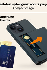 Nomfy Hoesje Geschikt voor iPhone 15 Plus Hoesje Pasjeshouder Shockproof Hard Case Met 2x Screenprotector - Hoesje Geschikt voor iPhone 15 Plus Hoes Met Kaarthouder - Donker Blauw