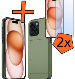 Nomfy Nomfy iPhone 15 Plus Hoesje Pashouder Hard Met 2x Screenprotector - Donker Groen