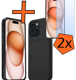 Nomfy Nomfy iPhone 15 Plus Hoesje Pashouder Hard Met 2x Screenprotector - Zwart