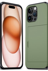 Nomfy Hoesje Geschikt voor iPhone 15 Pro Hoesje Pasjeshouder Shockproof Hard Case - Hoesje Geschikt voor iPhone 15 Pro Hoes Met Kaarthouder - Donker Groen