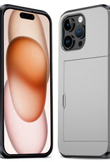 Nomfy Hoesje Geschikt voor iPhone 15 Pro Hoesje Pasjeshouder Shockproof Hard Case - Hoesje Geschikt voor iPhone 15 Pro Hoes Met Kaarthouder - Grijs