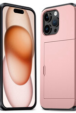 Nomfy Hoesje Geschikt voor iPhone 15 Pro Hoesje Pasjeshouder Shockproof Hard Case - Hoesje Geschikt voor iPhone 15 Pro Hoes Met Kaarthouder - Rosé Goud