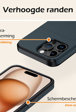 Nomfy Hoesje Geschikt voor iPhone 15 Pro Hoesje Pasjeshouder Shockproof Hard Case Met Screenprotector - Hoesje Geschikt voor iPhone 15 Pro Hoes Met Kaarthouder - Donker Blauw
