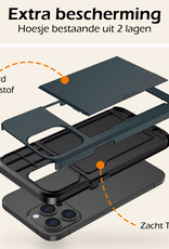 Nomfy Hoesje Geschikt voor iPhone 15 Pro Hoesje Pasjeshouder Shockproof Hard Case Met Screenprotector - Hoesje Geschikt voor iPhone 15 Pro Hoes Met Kaarthouder - Donker Blauw