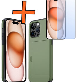 Nomfy Nomfy iPhone 15 Pro Hoesje Pashouder Hard Met Screenprotector - Donker Groen